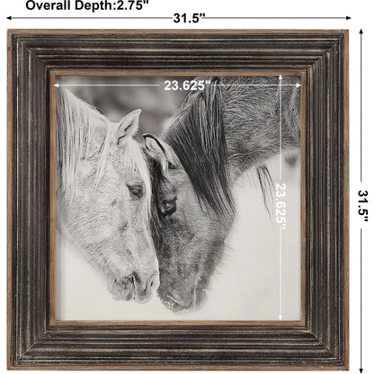 Black and White Horses Print by Uttermost in multi and black. Made from mdf, glass, iron, paper in a rustic style.