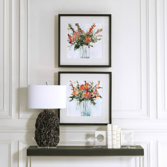Fresh Flowers Watercolor Prints by Uttermost in multi. Made from pine, glass, mdf, paper in a cottage & farmhouse style.