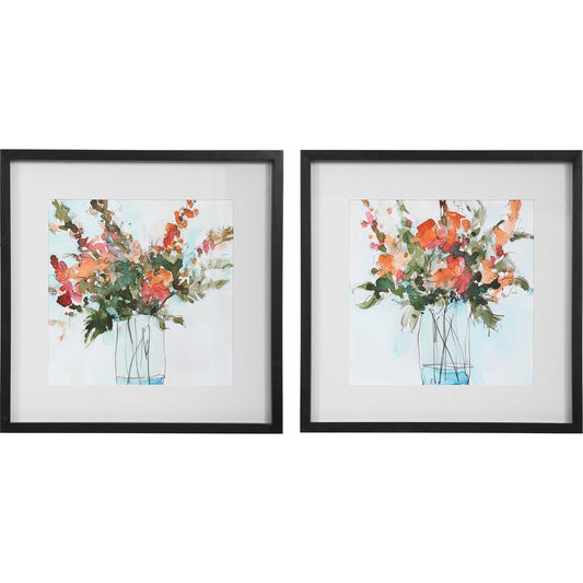 Fresh Flowers Watercolor Prints by Uttermost in multi. Made from pine, glass, mdf, paper in a cottage & farmhouse style.