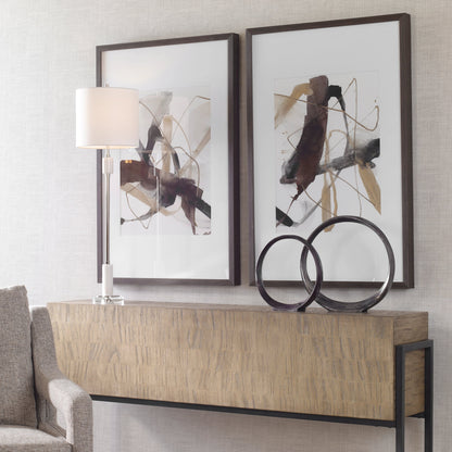 Burgundy Interjection Abstract Prints by Uttermost in multi and dark walnut. Made from plastic, glass, paper in a transitional style.