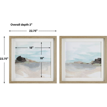 Glacial Coast Framed Prints by Uttermost in multi and natural pine. Made from pine, mdf, veneer, linen in a coastal style.