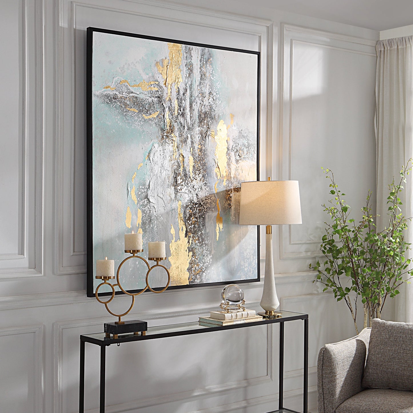 004 SI-1981476 | Lifestyle | Mountain Mist Hand Painted Canvas by Uttermost in multi and satin black. Made from canvas, pine wood, acrylic, mdf in a modern style.