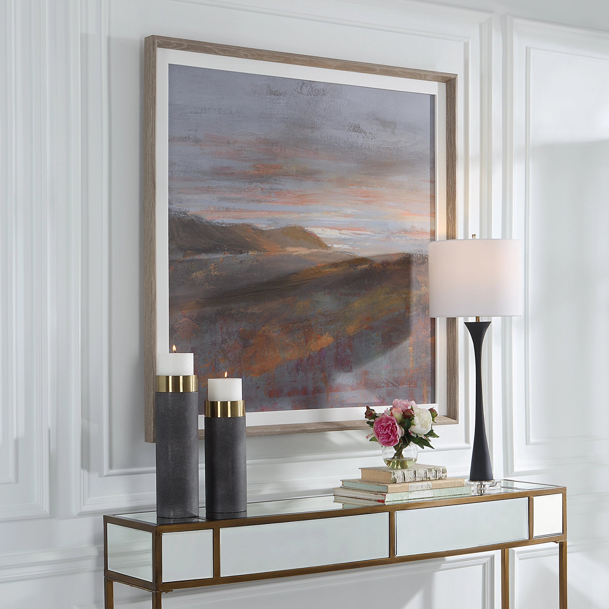 Dawn on the Hills Framed Print by Uttermost in multi. Made from pine, mdf, veneer, linen, paper in a modern style.
