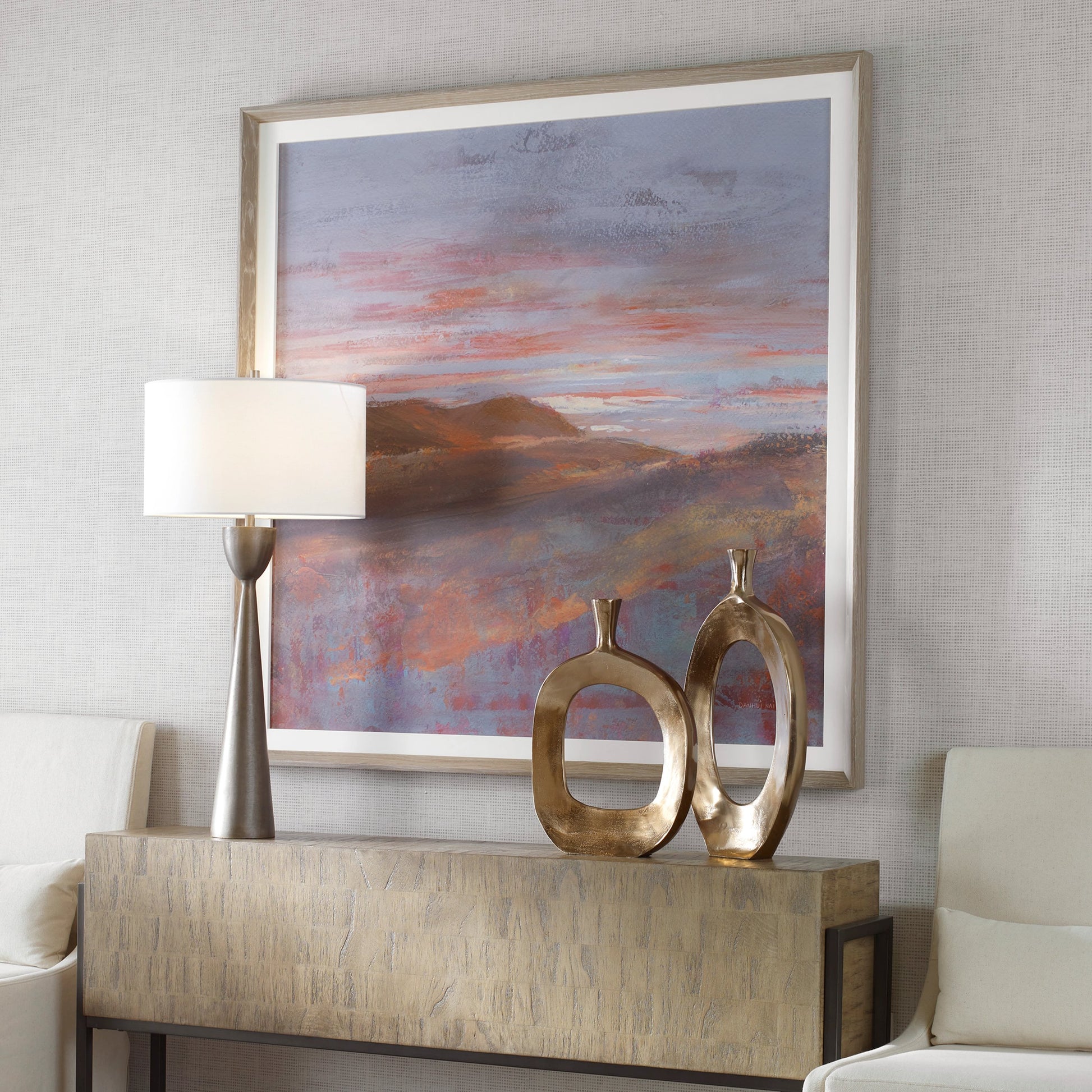 Dawn on the Hills Framed Print by Uttermost in multi. Made from pine, mdf, veneer, linen, paper in a modern style.