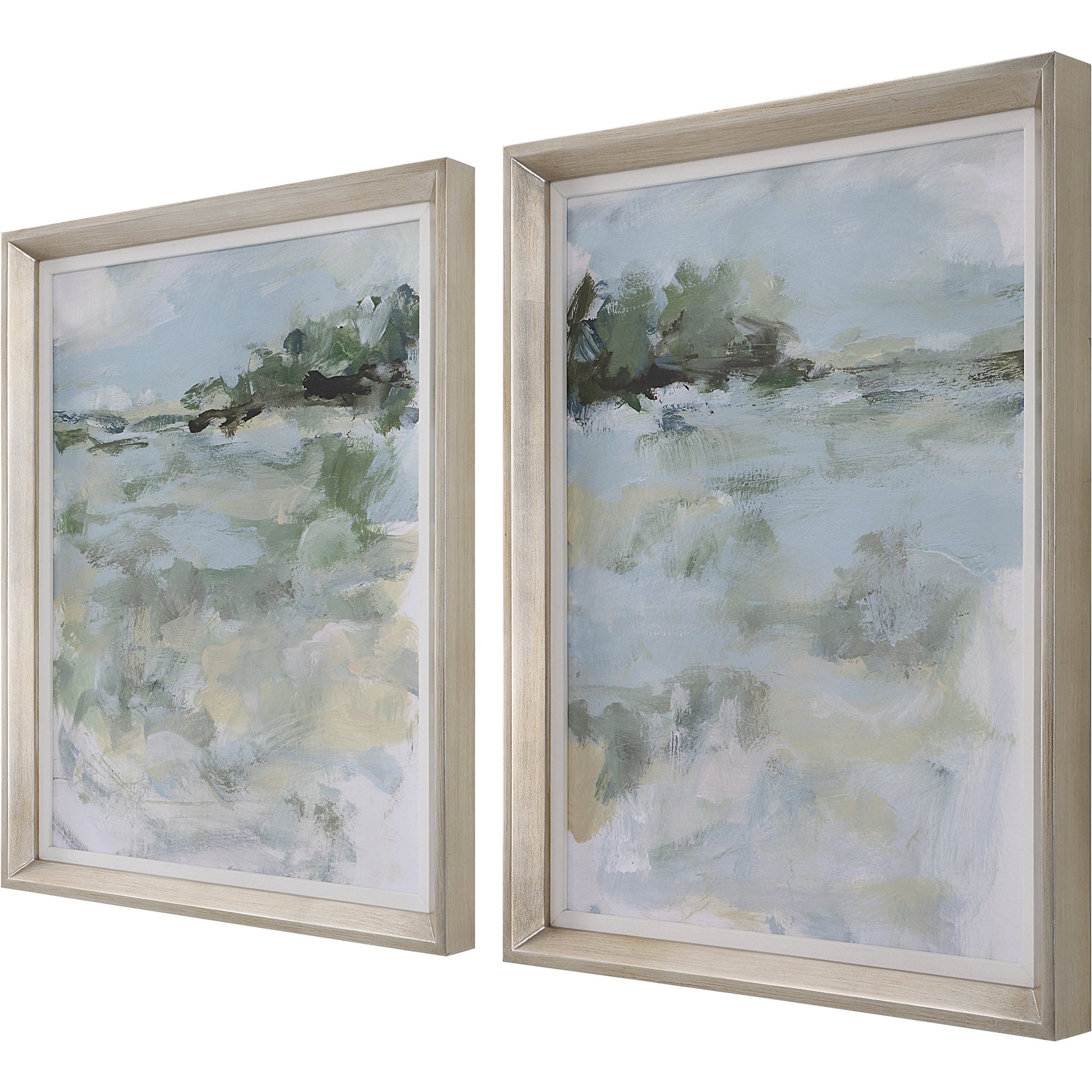 Far Away View Framed Prints by Uttermost in multi and champagne silver. Made from pine, mdf, linen, paper in a modern style.