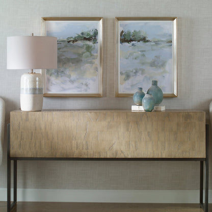 Far Away View Framed Prints by Uttermost in multi and champagne silver. Made from pine, mdf, linen, paper in a modern style.