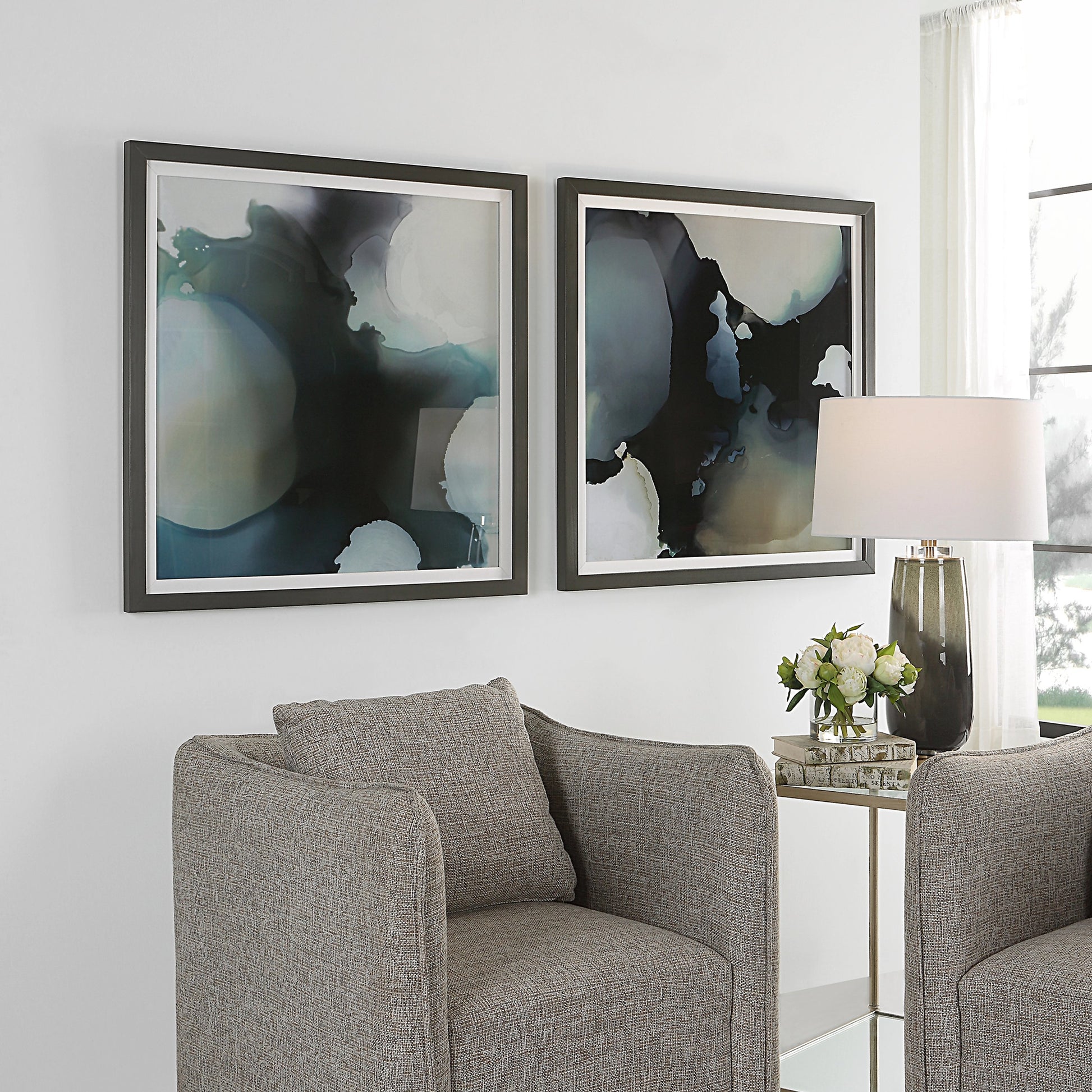 Telescopic Framed Prints by Uttermost in multi and dark gunmetal. Made from pine, glass, mdf, paper in a modern style.