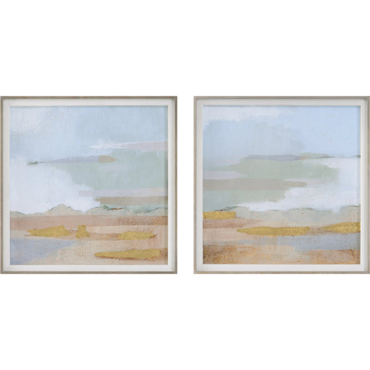Abstract Coastline Framed Prints by Uttermost in multi. Made from pine, glass, mdf, veneer, lin en, paper in a coastal style.