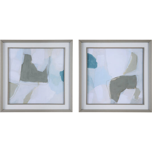Mist Shapes Framed Prints by Uttermost in multi and light gray. Made from pine, glass, mdf, paper, linen, veneer in a modern style.
