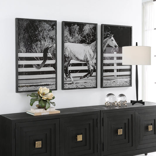 Galloping Forward Equine Prints by Uttermost in multi and black. Made from pinewood, mdf, glass, paper in a modern style.