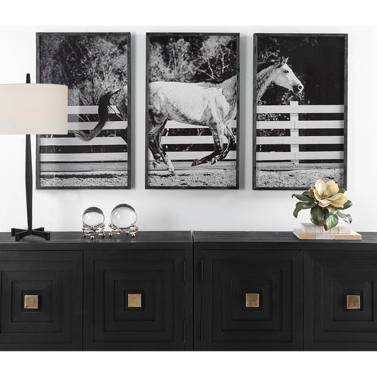 Galloping Forward Equine Prints by Uttermost in multi and black. Made from pinewood, mdf, glass, paper in a modern style.
