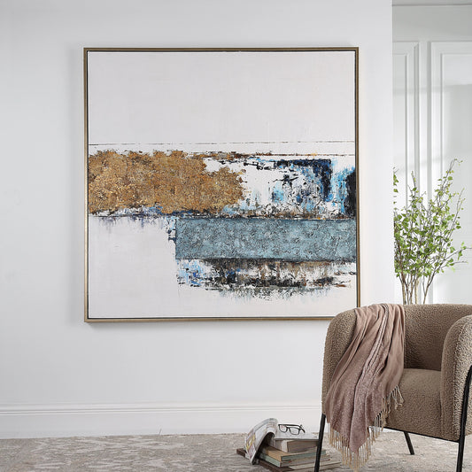 Stacked Against Hand Painted Canvas by Uttermost in multi and gold. Made from firwood, fiber canvas, pu frame in a modern style.