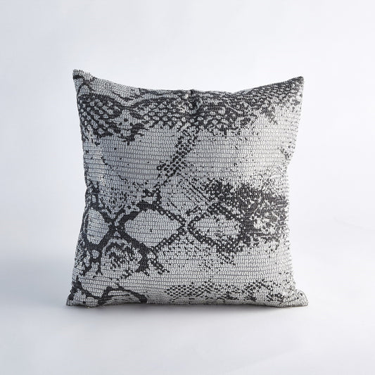 Shimmer Snake Skin Pillow by Global Views in silver and silver. Made from polyester with cotton lining with plastic decor in a modern style.