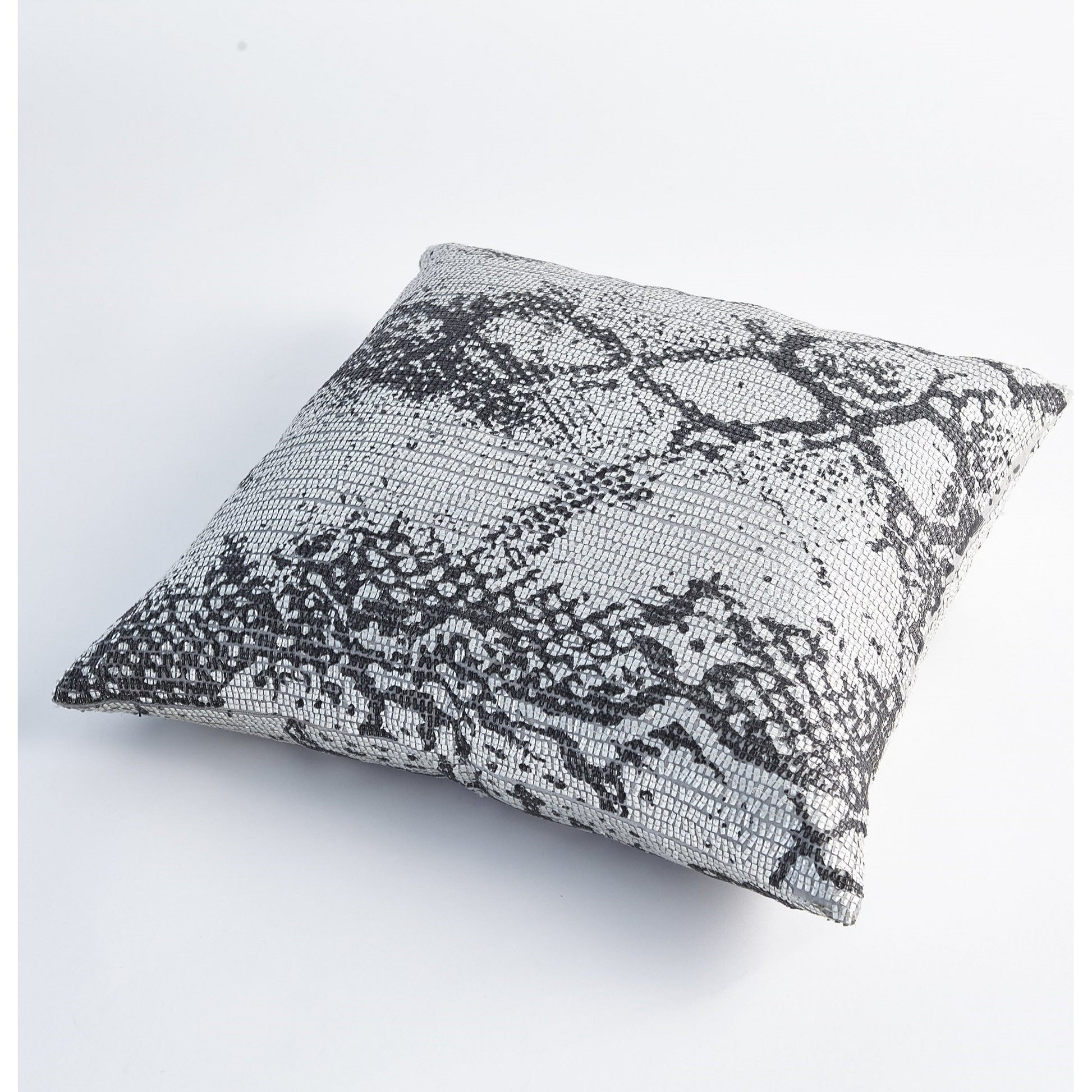 Shimmer Snake Skin Pillow by Global Views in silver and silver. Made from polyester with cotton lining with plastic decor in a modern style.