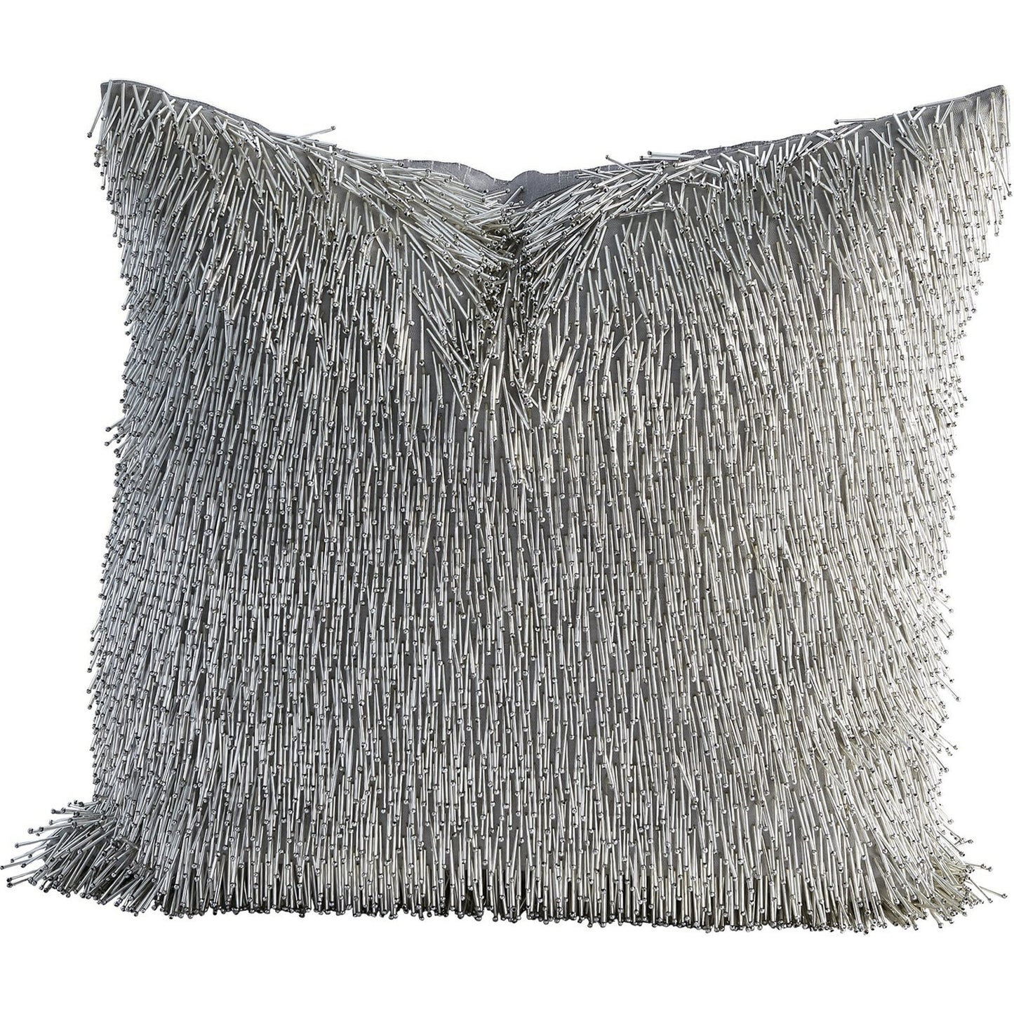 002 SR-890764 | Additional Silo | Shimmy Fringe Pillow by Global Views in silver and silver. Made from polyester with cotton lining fitted with glass beads in a transitional style.