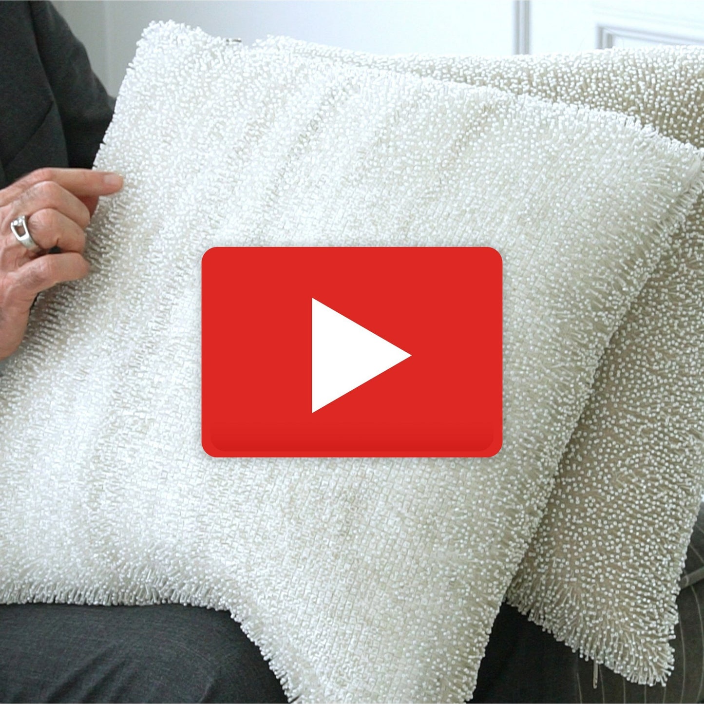 002 SR-890764 | Lifestyle | Shimmy Fringe Pillow by Global Views in silver and silver. Made from polyester with cotton lining fitted with glass beads in a transitional style.