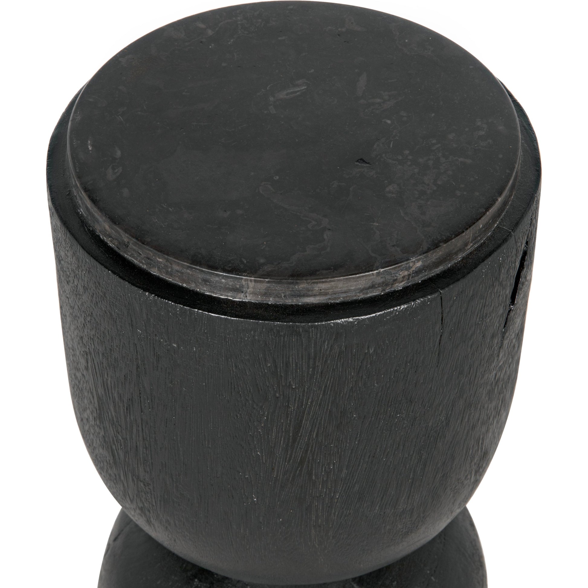 Kudoro Side Table by Noir in burnt black. Made from munggur and marble in a modern style.