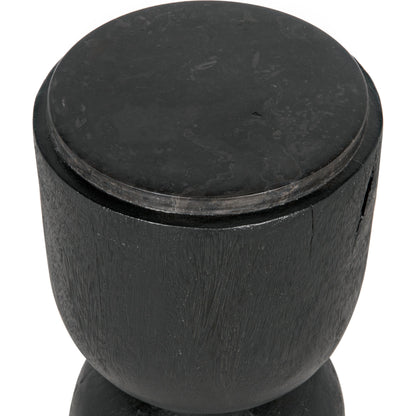 Kudoro Side Table by Noir in burnt black. Made from munggur and marble in a modern style.