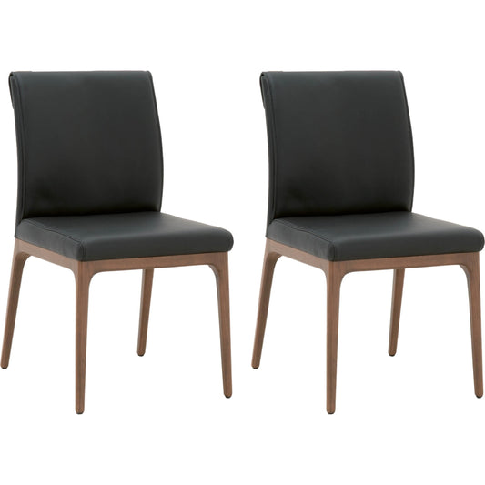 Alex Dining Chair by Essentials For Living in sable leather, walnut. Made from solid oak, top grain leather in a modern style.