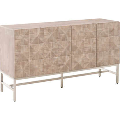 Atlas Media Sideboard by Essentials For Living in natural gray, brushed stainless steel. Made from solid acacia, acacia veneer, stainless steel in a modern style.