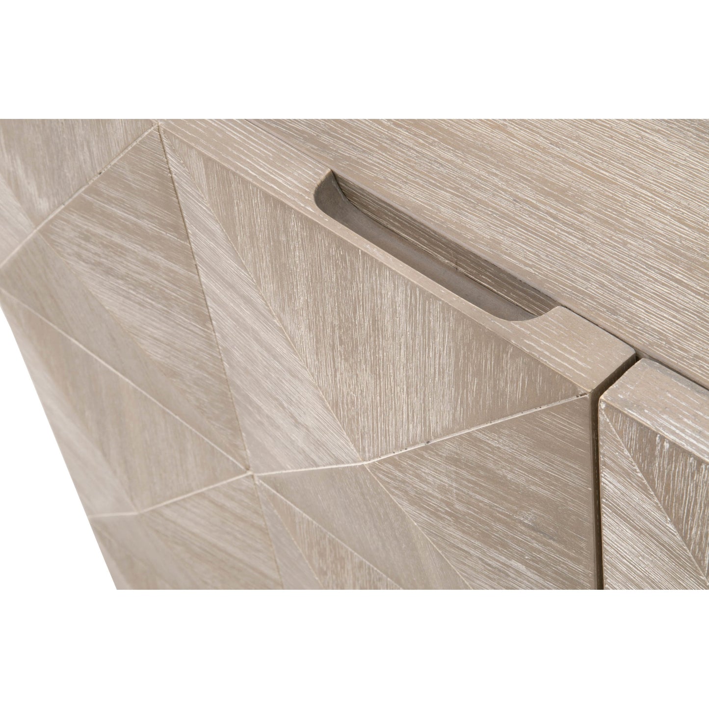 006 SR-387036 | Closeup | Atlas Media Sideboard by Essentials For Living in natural gray, brushed stainless steel. Made from solid acacia, acacia veneer, stainless steel in a modern style.