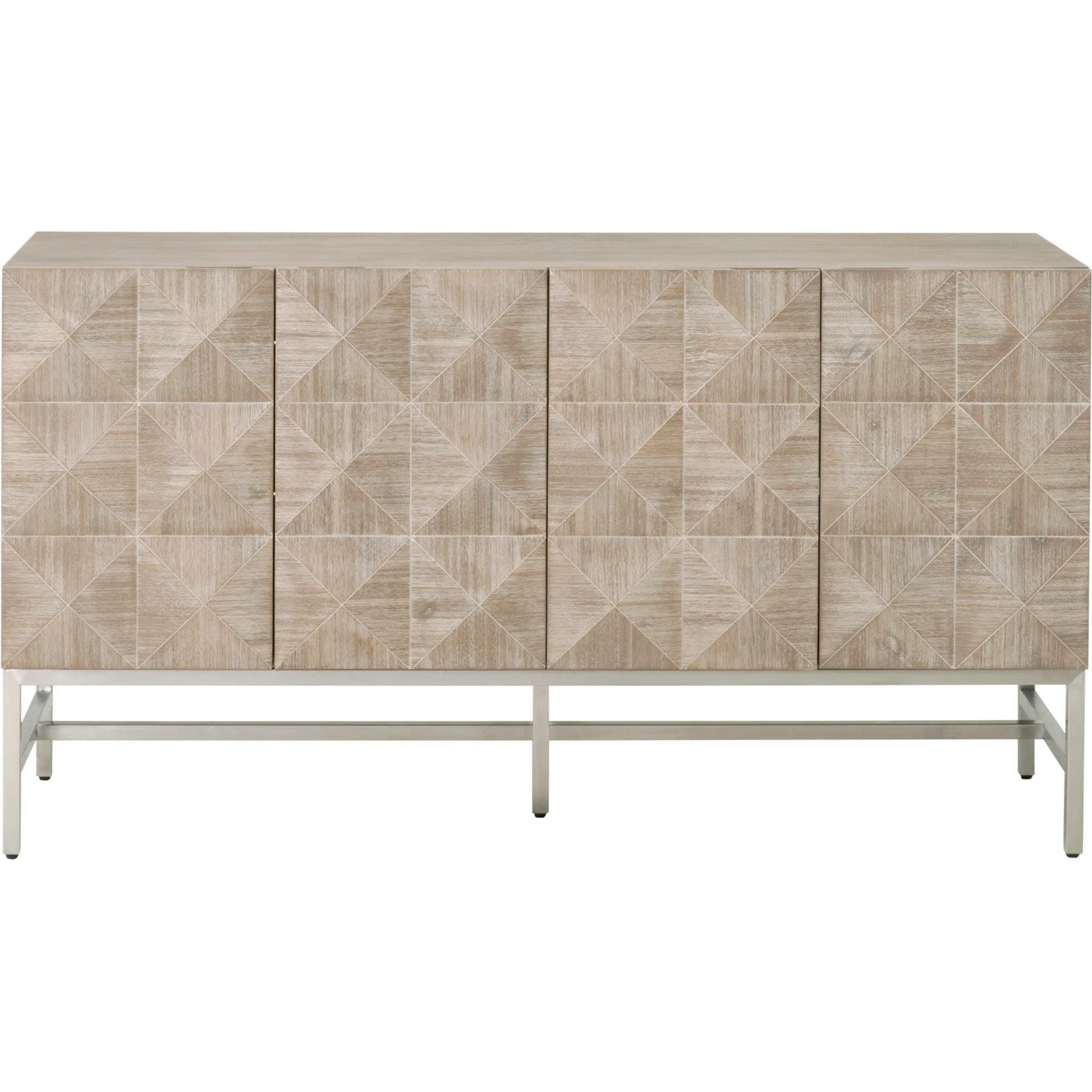 Atlas Media Sideboard by Essentials For Living in natural gray, brushed stainless steel. Made from solid acacia, acacia veneer, stainless steel in a modern style.