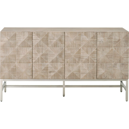 Atlas Media Sideboard by Essentials For Living in natural gray, brushed stainless steel. Made from solid acacia, acacia veneer, stainless steel in a modern style.
