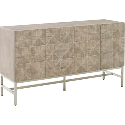Atlas Media Sideboard by Essentials For Living in natural gray, brushed stainless steel. Made from solid acacia, acacia veneer, stainless steel in a modern style.
