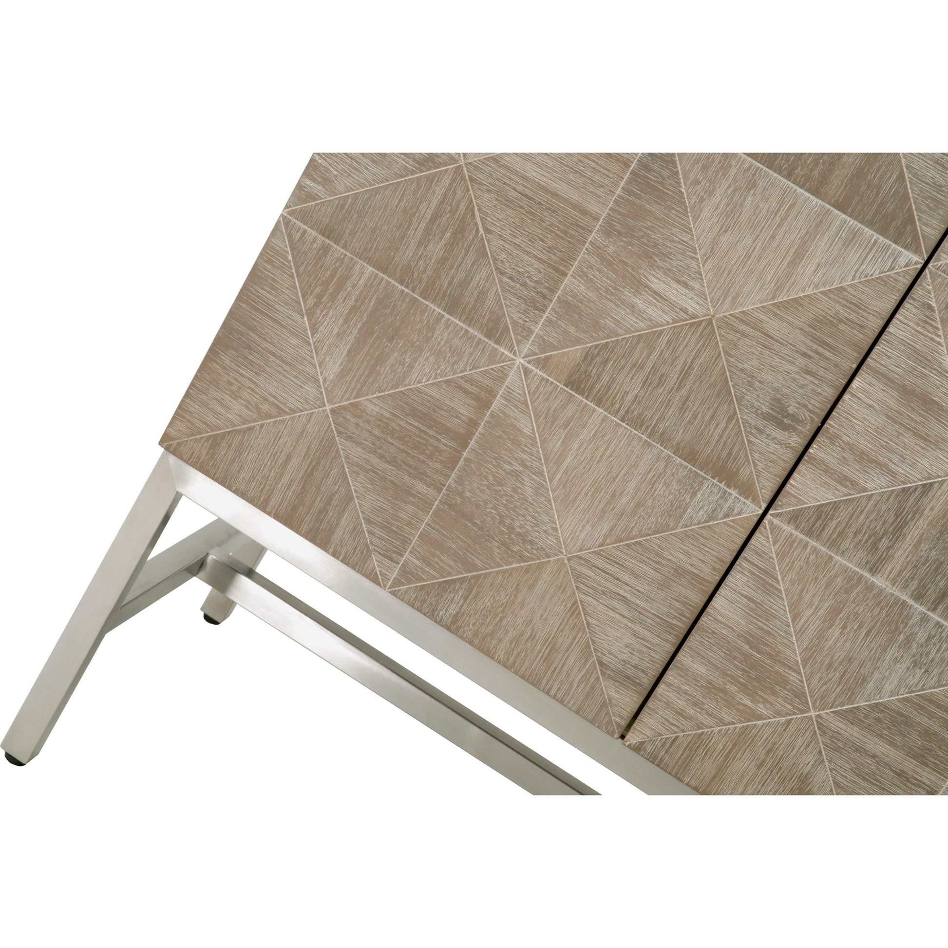 Atlas Media Sideboard by Essentials For Living in natural gray, brushed stainless steel. Made from solid acacia, acacia veneer, stainless steel in a modern style.