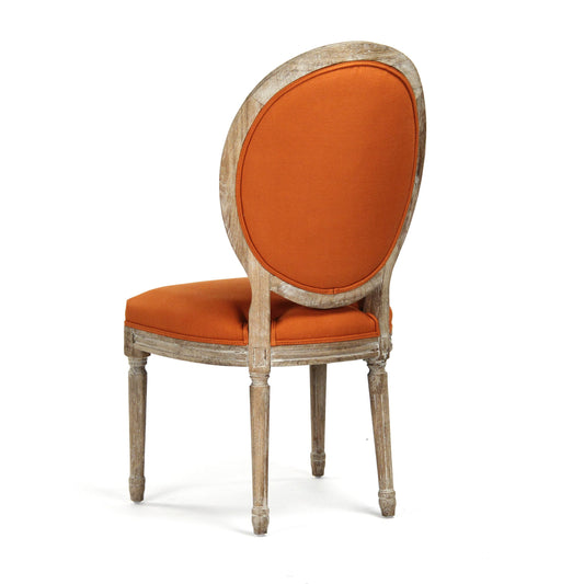 Medallion Tufted Linen Side Chair by Zentique in limed gray oak. Made from limed grey oak in a traditional style.