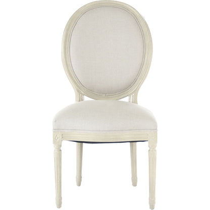 Louis Chair by Zentique in natural linen and gray oak. Made from grey birch in a traditional style.