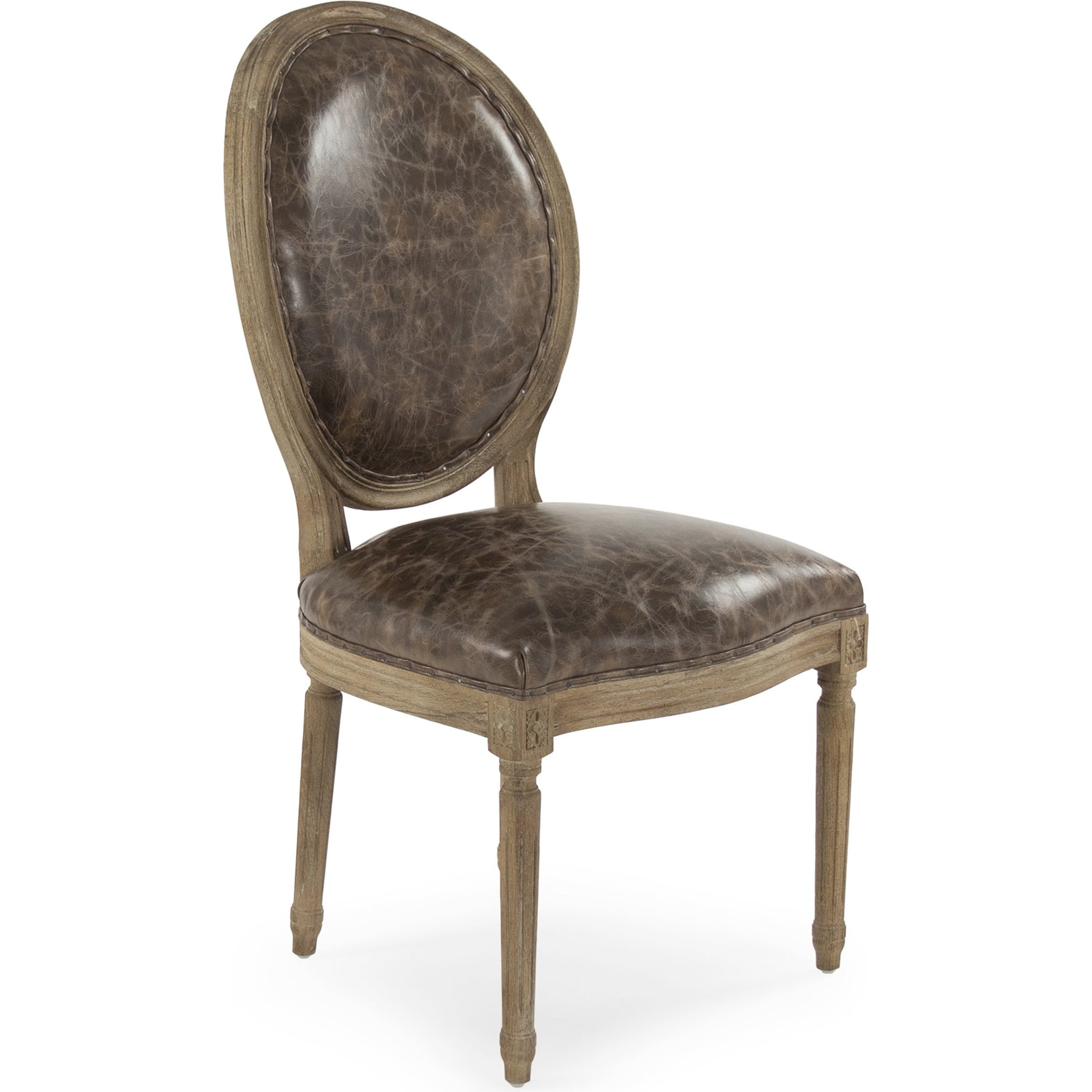 Medallion Leather Side Chair by Zentique in top grain leather and limed gray oak. Made from leather, oak in a traditional style.