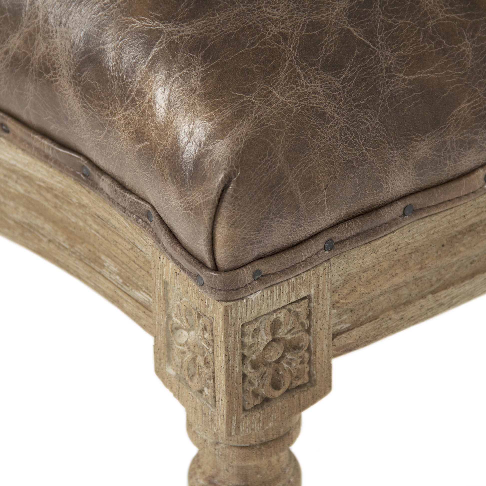 Medallion Leather Side Chair by Zentique in top grain leather and limed gray oak. Made from leather, oak in a traditional style.