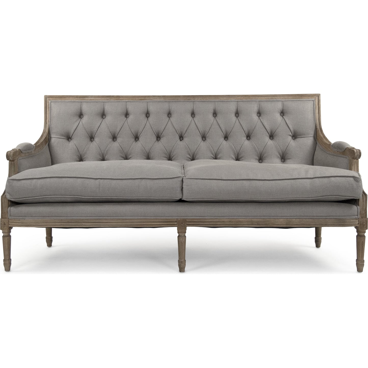 002 SR-900320 | Additional Silo | Louis Tufted Sofa by Zentique in natural linen and limed gray oak. Made from limed grey oak in a cottage & farmhouse style.