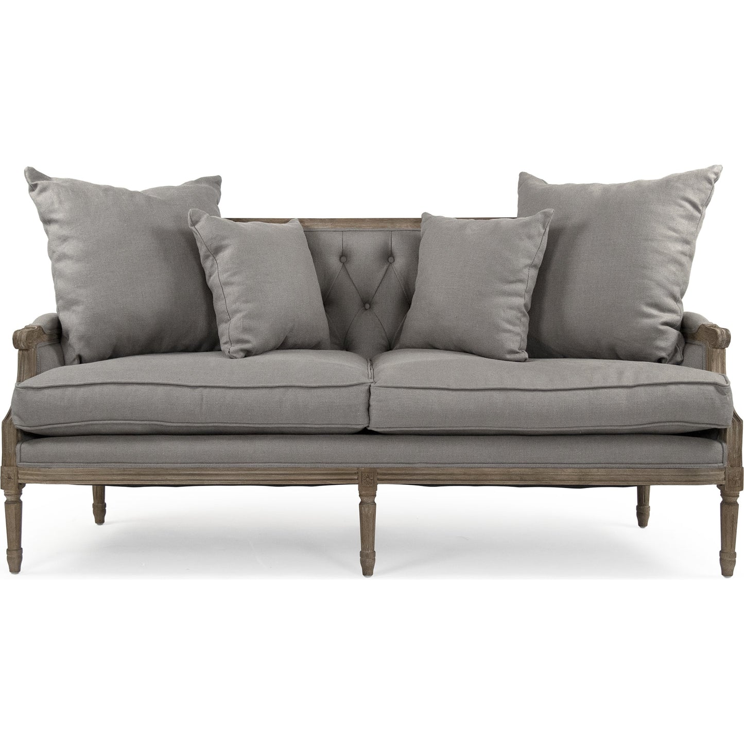 003 SR-900320 | Additional Silo | Louis Tufted Sofa by Zentique in natural linen and limed gray oak. Made from limed grey oak in a cottage & farmhouse style.