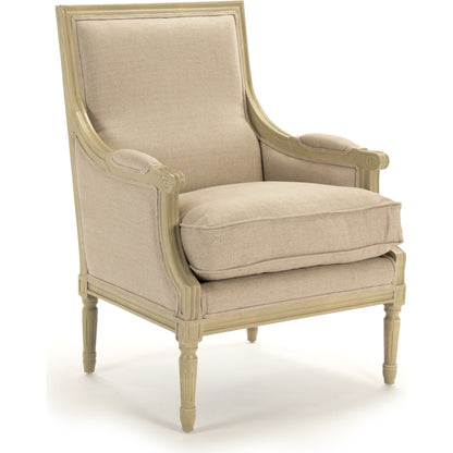 Louis Chair by Zentique in natural linen and gray oak. Made from grey birch in a traditional style.