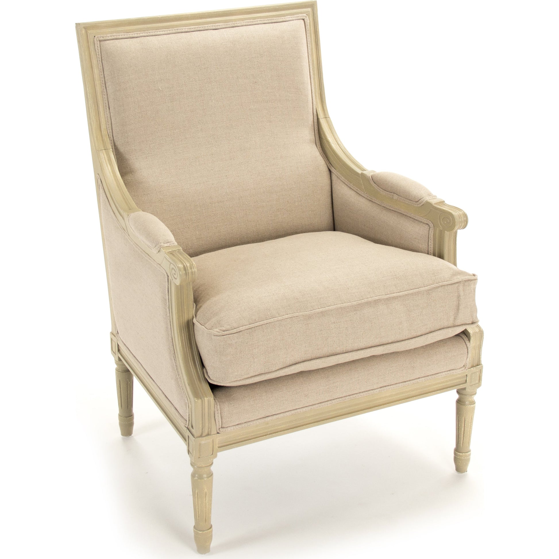 Louis Chair by Zentique in natural linen and gray oak. Made from grey birch in a traditional style.