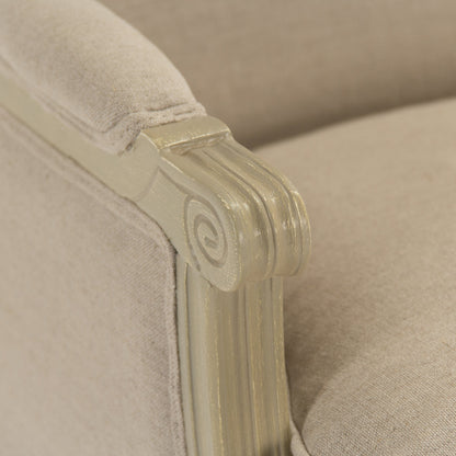 Louis Chair by Zentique in natural linen and gray oak. Made from grey birch in a traditional style.