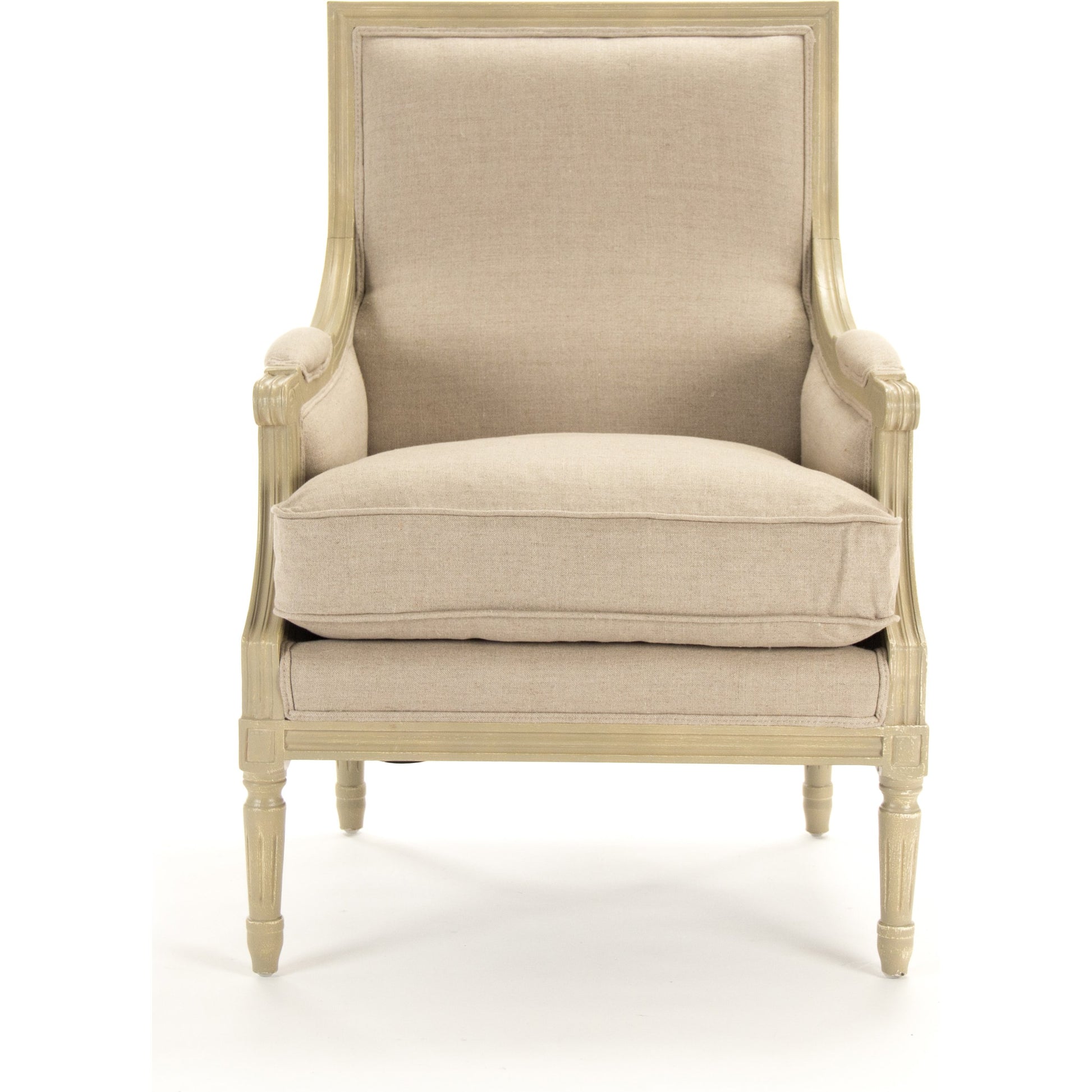 Louis Chair by Zentique in natural linen and gray oak. Made from grey birch in a traditional style.