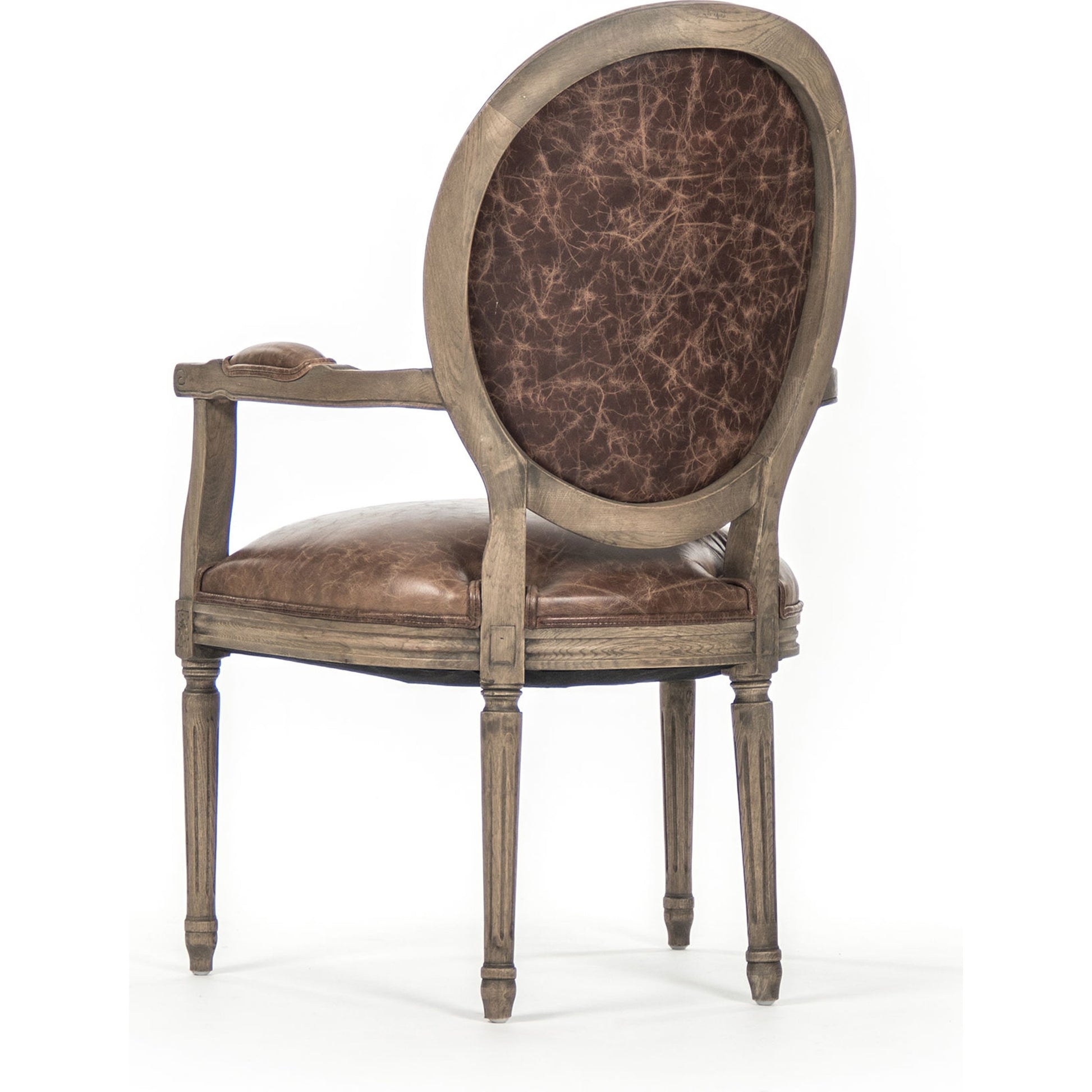 Medallion Leather Arm Chair by Zentique in top grain brown leather, jute and reclaimed oak. Made from reclaimed oak in a traditional style.