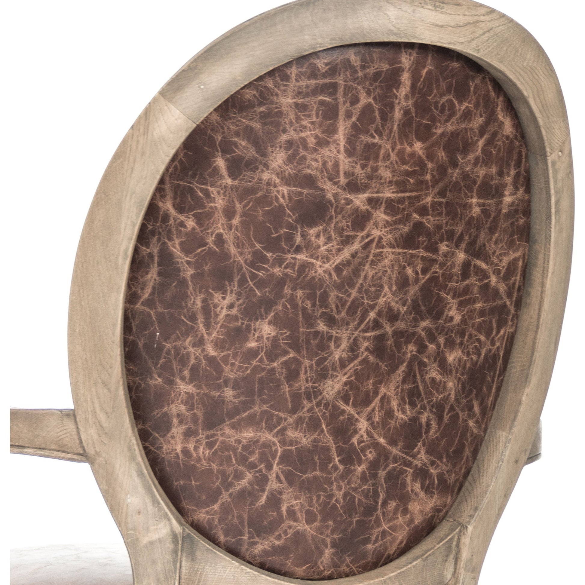 Medallion Leather Arm Chair by Zentique in top grain brown leather, jute and reclaimed oak. Made from reclaimed oak in a traditional style.