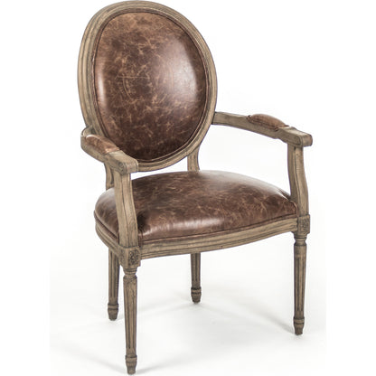 Medallion Leather Arm Chair by Zentique in top grain brown leather, jute and reclaimed oak. Made from reclaimed oak in a traditional style.