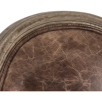 Medallion Leather Arm Chair by Zentique in top grain brown leather, jute and reclaimed oak. Made from reclaimed oak in a traditional style.