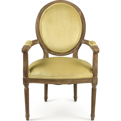 Medallion Velvet Arm Chair by Zentique in limed gray oak. Made from limed grey oak in a traditional style.