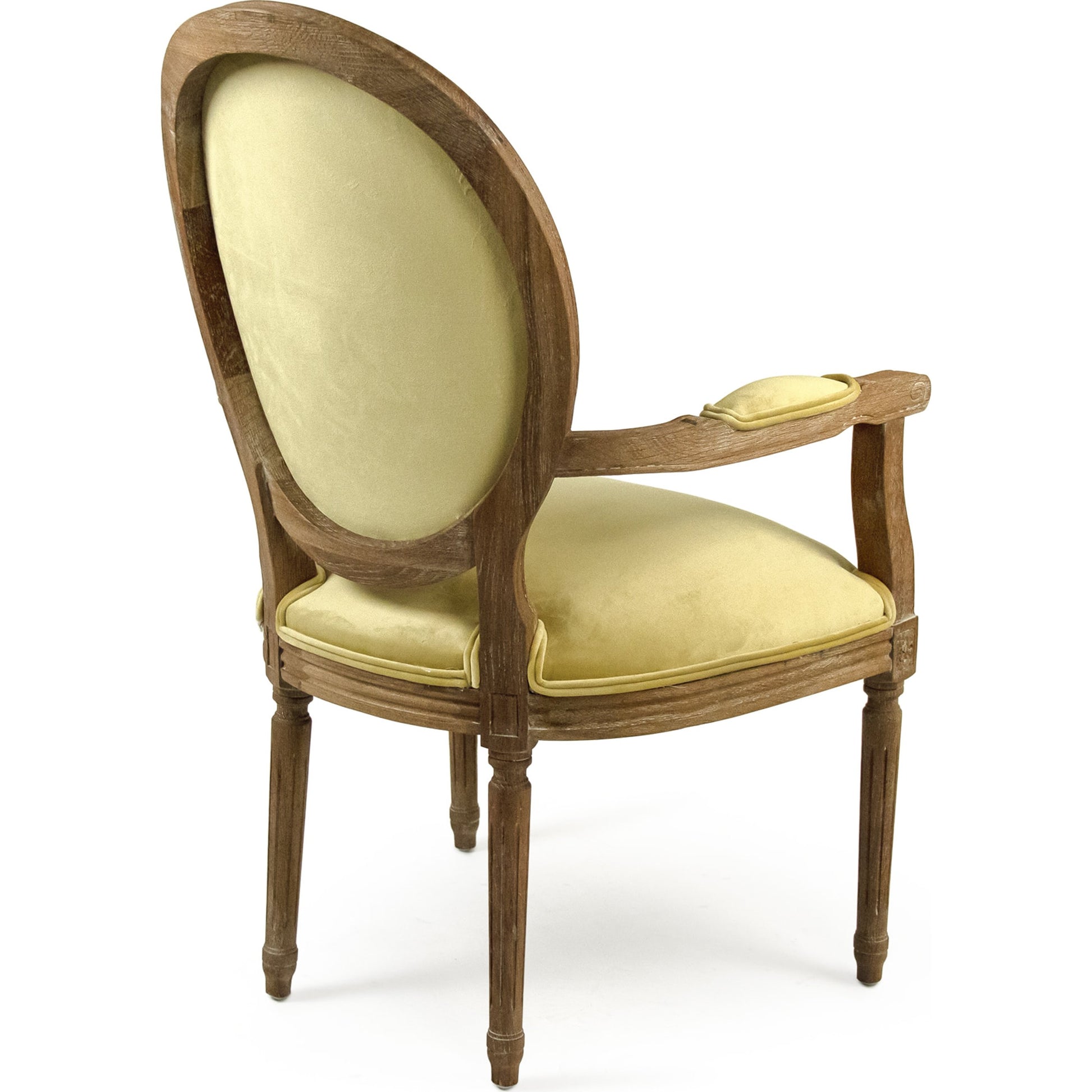 Medallion Velvet Arm Chair by Zentique in limed gray oak. Made from limed grey oak in a traditional style.