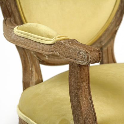 Medallion Velvet Arm Chair by Zentique in limed gray oak. Made from limed grey oak in a traditional style.