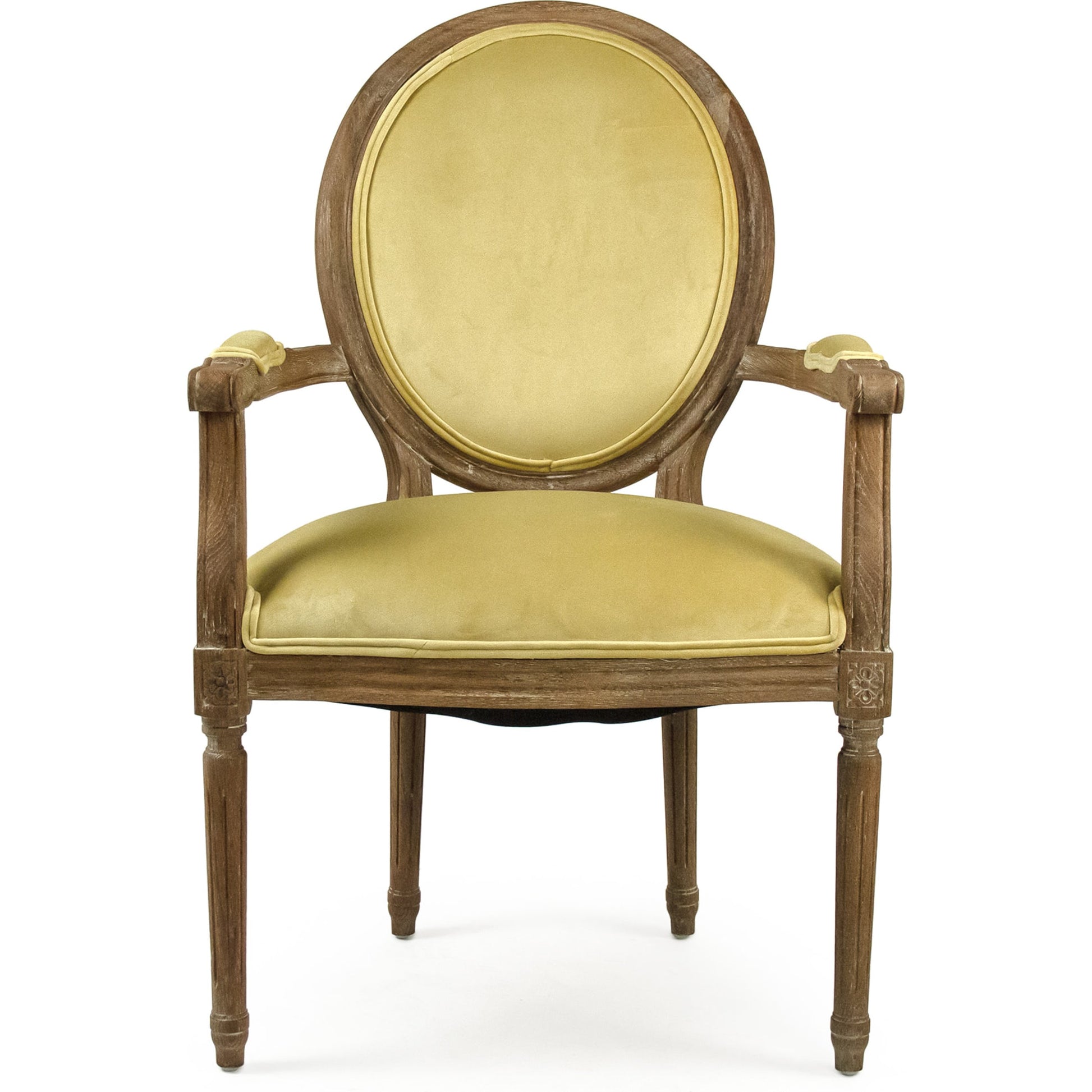 Medallion Velvet Arm Chair by Zentique in limed gray oak. Made from limed grey oak in a traditional style.
