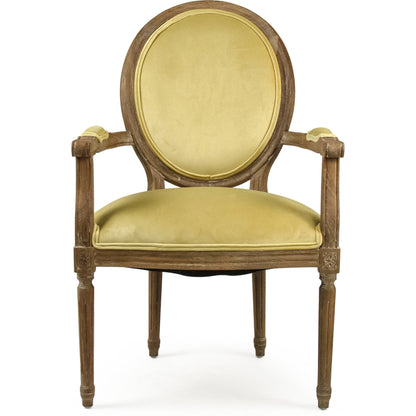 Medallion Velvet Arm Chair by Zentique in limed gray oak. Made from limed grey oak in a traditional style.