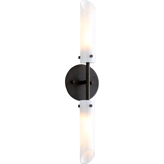 High Line Wall Sconce by Troy in dark bronze. Made from hand worked iron in a modern style.
