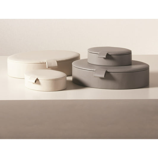 Signature Oval Leather Box by Global Views. Made from mdf, leather, polyester suede in a transitional style.